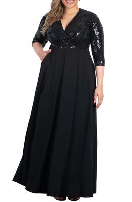 Kiyonna Paris Sequin Bodice Gown in Midnight Noir