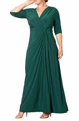 Kiyonna Romanced by Moonlight Glitter A-Line Jersey Gown in Hunter Green