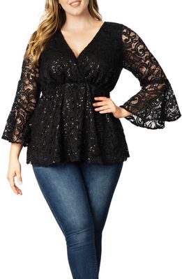 Kiyonna Sequin Lace Top in Onyx