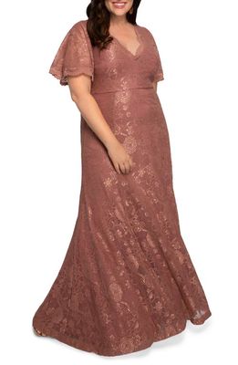 Kiyonna Symphony Lace A-Line Gown in Mauve Rose