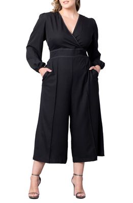 Kiyonna Tessa Long Sleeve Crop Jumpsuit in Black Noir