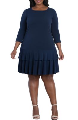 Kiyonna Tiered Ruffle Cocktail Dress in Navy Blue