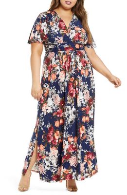 Kiyonna Vienna Maxi Dress in Navy Floral Print
