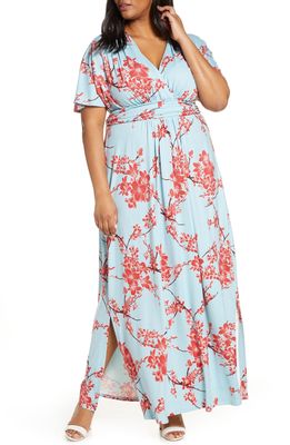 Kiyonna Vienna V-Neck Maxi Dress in Cherry Blossom Print
