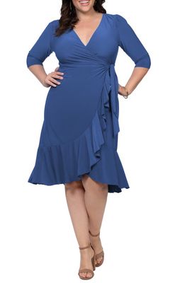 Kiyonna Whimsy Wrap Dress in Slate Blue