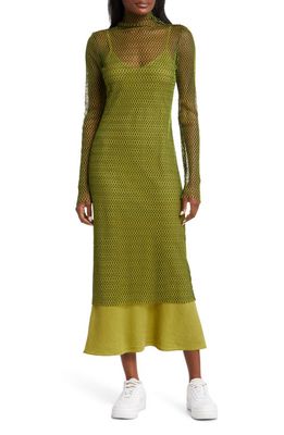 KkCo Funaria Long Sleeve Mesh Midi Dress in Algae