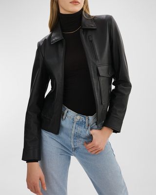 Klemence Removable Wool Collar Leather Jacket