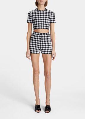 Knit Checked Pull-On Shorts