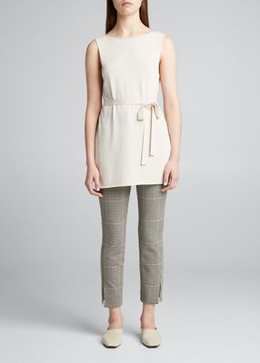 Knit-Front Sleeveless Tunic with Belt