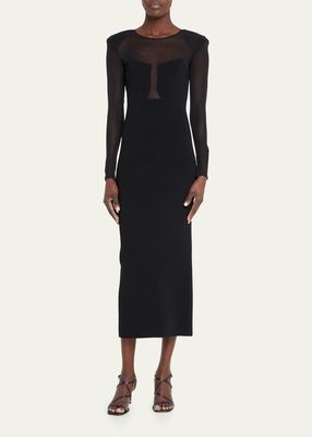 Knit Midi Dress with Mesh Paneled Details