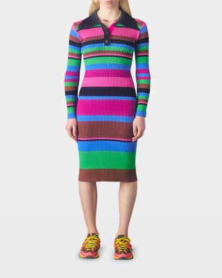 Knit Striped Polo Midi Dress