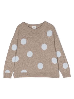 Knot embroidered-polka-dot knitted top - Neutrals