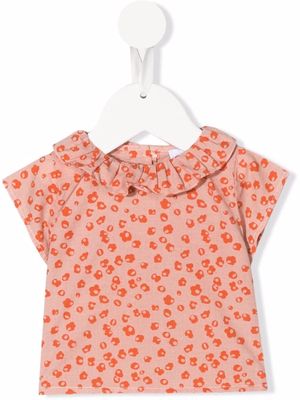Knot floral-print cotton blouse - Orange