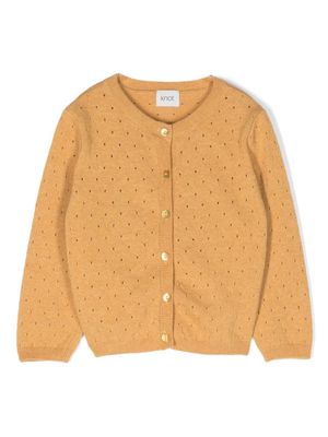 Knot perforated button-up cardigan - Yellow