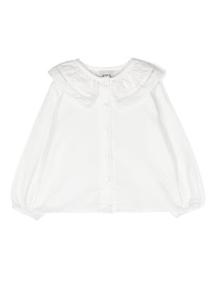 Knot ruffle-collar cotton shirt - White