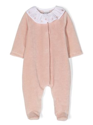 Knot ruffle-collar velvet pyjama - Pink