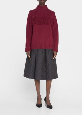 Knotted Fringe Turtleneck Sweater