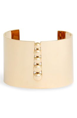 Knotty Bead Inset Wide Cuff in Gold