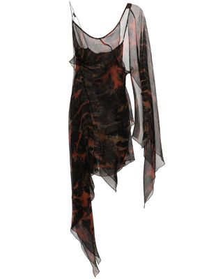 KNWLS acid flame-print silk dress - Black