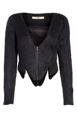 Knwls Claw Asymmetric Furry Wool Blend Crop Jacket in Black