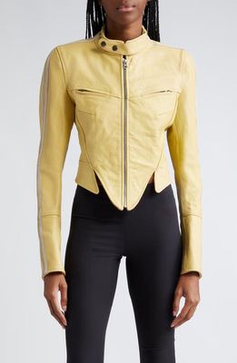 Knwls Claw Lambskin Leather Biker Jacket in Distressed Yellow
