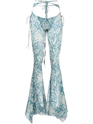 KNWLS Glimmer graphic-print flared trousers - Blue