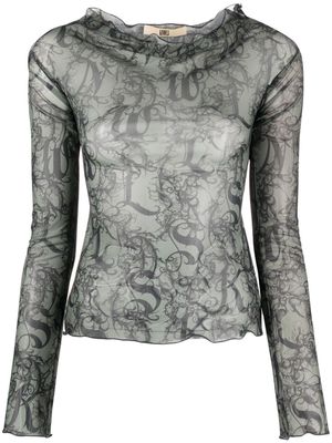 KNWLS Halcyon Gothic Lace-print top - Grey