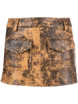 KNWLS Hellz distressed leather miniskirt - Brown