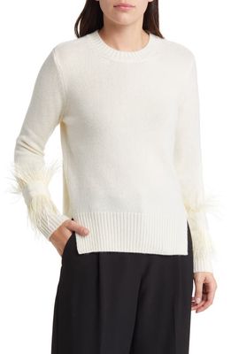 KOBI HALPERIN Billie Feather Trim Cashmere Sweater in Ivory
