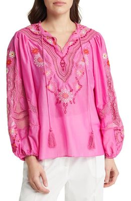 KOBI HALPERIN Blythe Embroidered Cotton & Silk Voile Blouse in French Pink