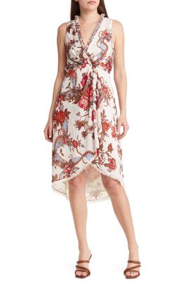 KOBI HALPERIN Carine Floral Print High-Low Dress in Ivory Multi