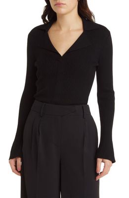 KOBI HALPERIN Collar Wool Rib Sweater in Black