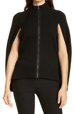 KOBI HALPERIN Felicia Split Sleeve Zip-Up Merino Wool Cardigan in Black