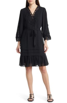 KOBI HALPERIN Linda Lace Long Sleeve Crepe Dress in Black