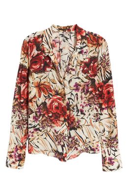 KOBI HALPERIN Lola Floral Silk Button-Up Shirt in Ivory Multi