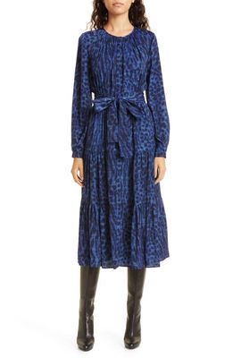 KOBI HALPERIN Poppi Long Sleeve Tiered Midi Dress in Sapphire Multi