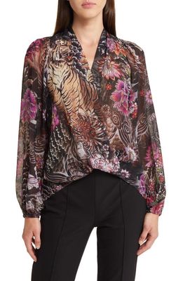 KOBI HALPERIN Robin Tiger Print Chiffon Top in Black Multi