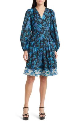 KOBI HALPERIN Tropical Print Long Sleeve Fit & Flare Dress in Ocean Multi