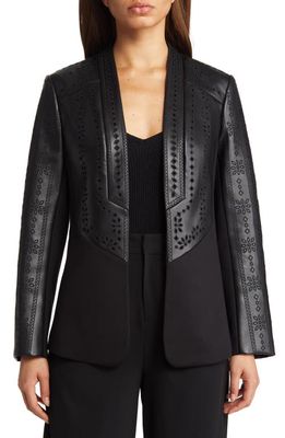 KOBI HALPERIN Wanda Eyelet Detail Mixed Media Faux Leather Jacket in Black