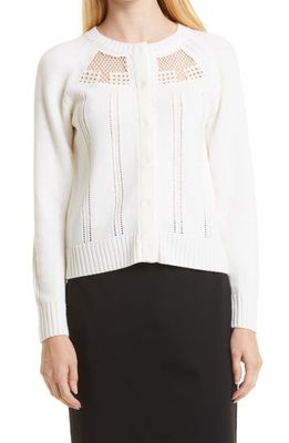 KOBI HALPERIN Wendy Pointelle Merino Wool Cardigan Sweater in Ivory
