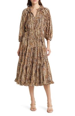 KOBI HALPERIN Whistler Leopard Print Hammered Satin Dress in Natural Multi