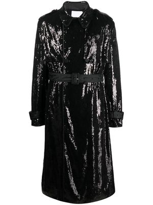 Koché belted-waist sequin trench coat - Black