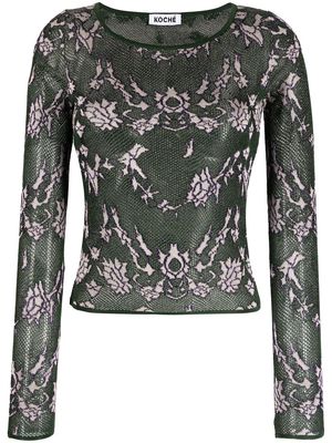 Koché floral-embroidered knit top - Green