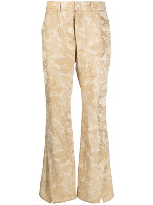 Koché floral-jacquard flared trousers - Neutrals