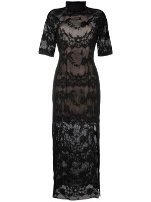 Koché floral-lace detailing long dress - Black
