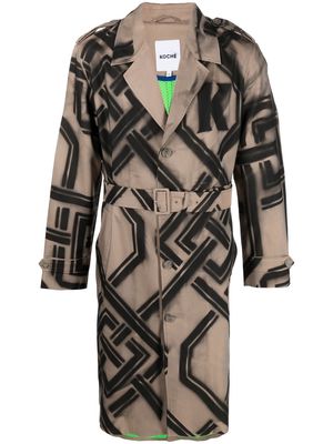 Koché graphic-print single-breasted coat - Brown
