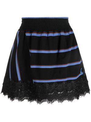 Koché lace-hem striped mini skirt - Black