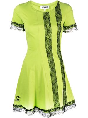 Koché lace-trim short-sleeve mini dress - Green