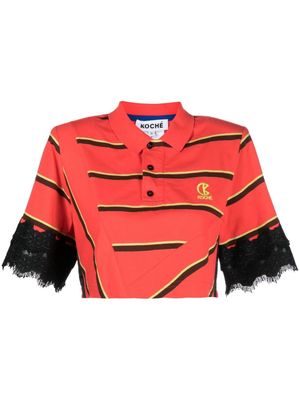 Koché striped lace-trim cropped polo shirt - Red