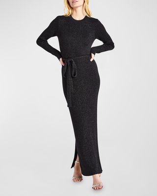 Koda Long-Sleeve Belted Lurex Sweater Dress